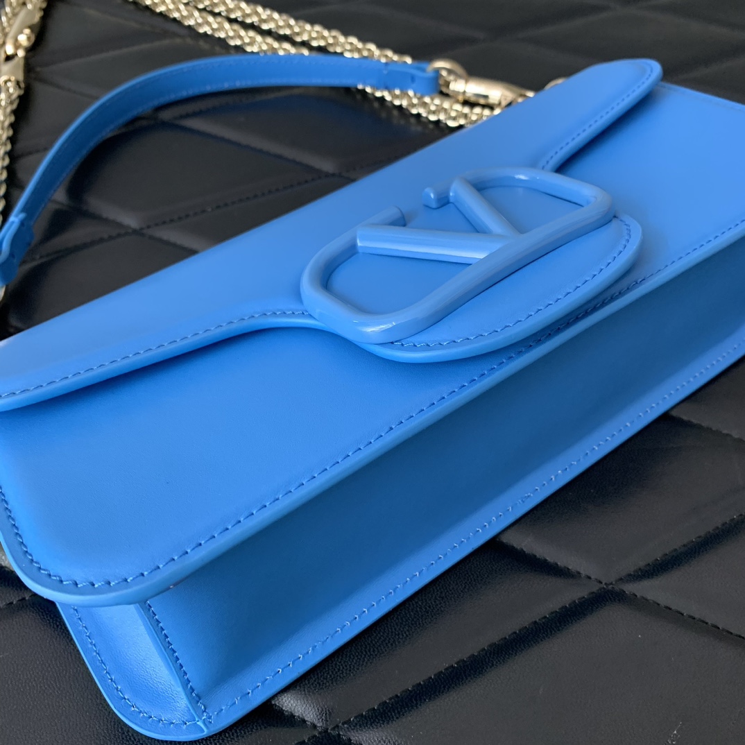 Valentino Garavani Loco Shoulder Bag in Blue Calfskin Leather